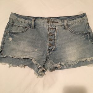 Denim High Waisted Button Fly Shorts